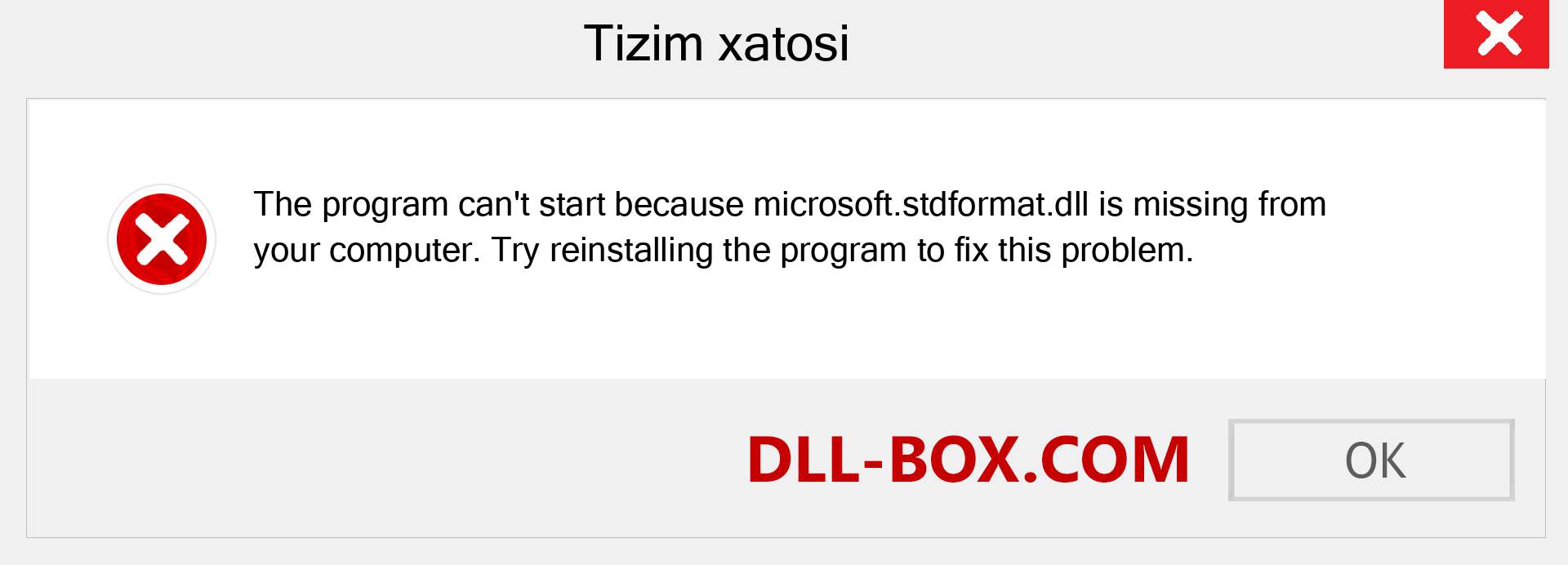 microsoft.stdformat.dll fayli yo'qolganmi?. Windows 7, 8, 10 uchun yuklab olish - Windowsda microsoft.stdformat dll etishmayotgan xatoni tuzating, rasmlar, rasmlar